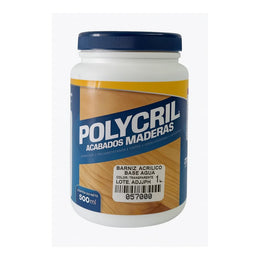 Polycril Acabados Maderas barniz acrílico base agua transparente de 500 ml para protección y acabado de madera.