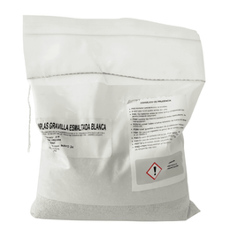 Uniplas gravilla esmaltada blanca Imperquimia para impermeabilizante prefabricado en presentación de 3 kg.